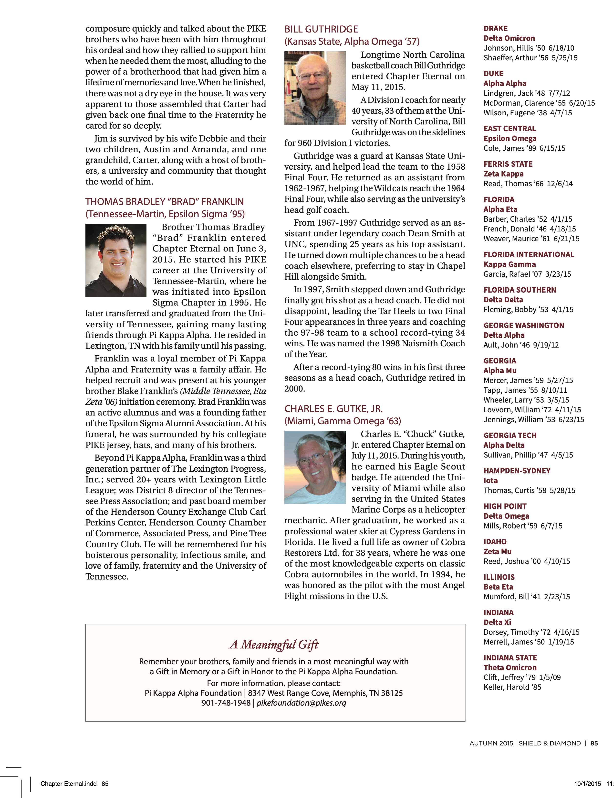 A Meaningful Gift, Autumn 2015